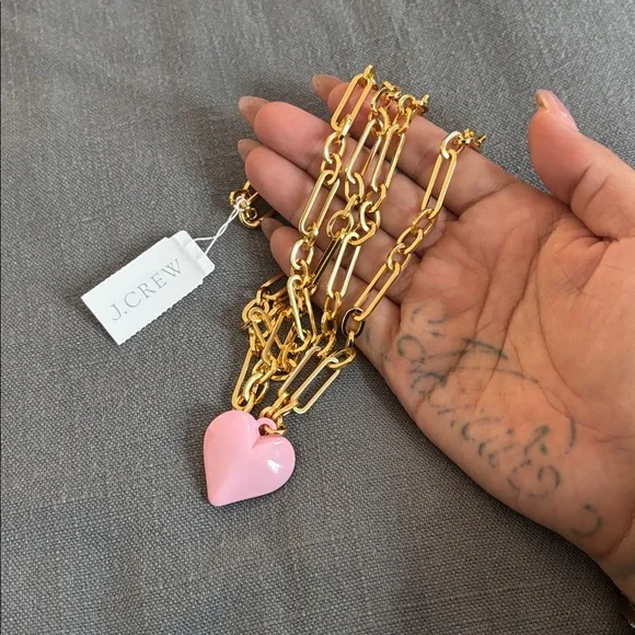 J. Crew Gold Necklace with Pink Heart Pendant - Picture 8 of 8